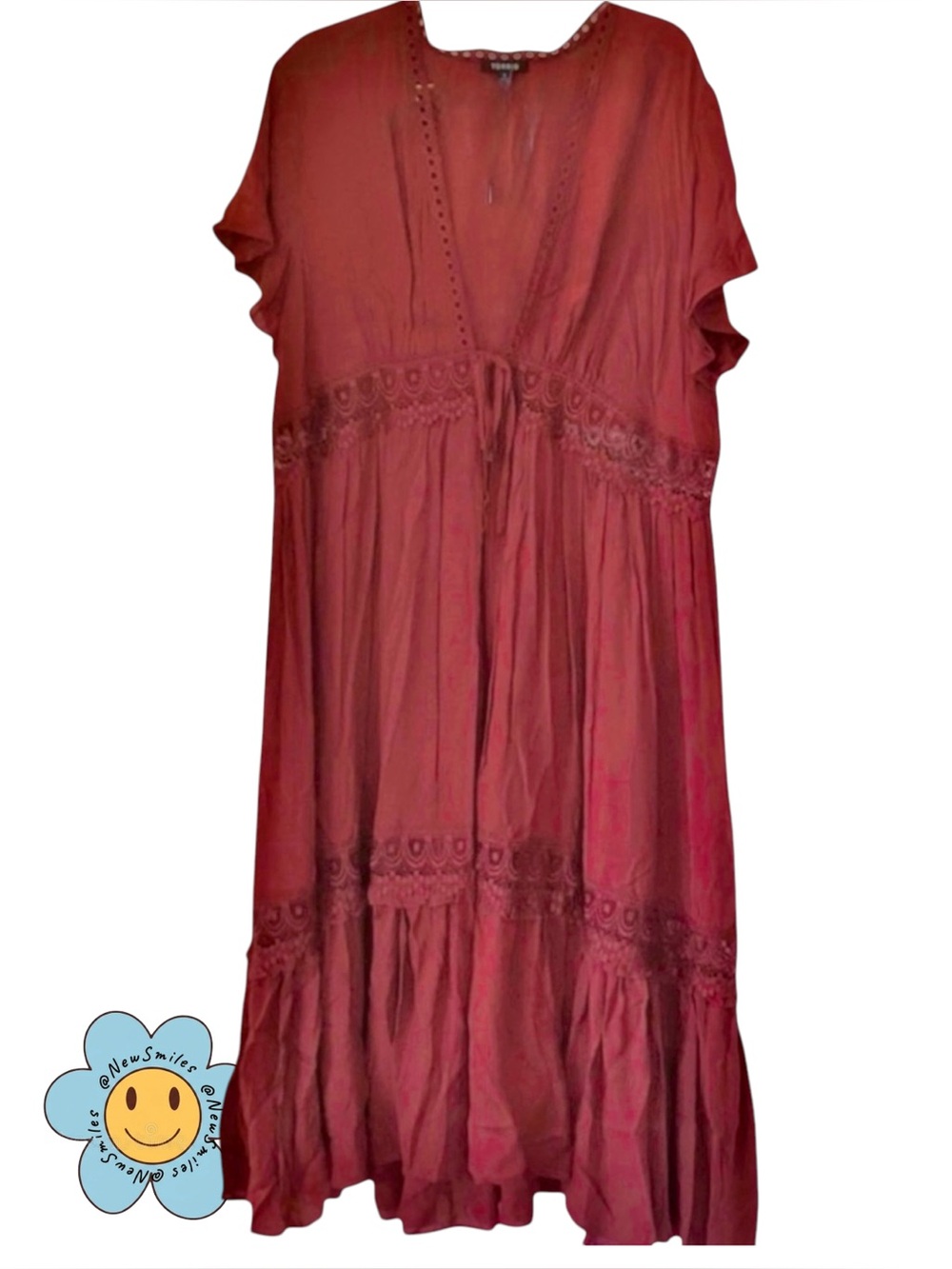 Torrid ~Burgundy Duster ~ Midi-Length ~ Ties in Front ~ Beautiful Embellishments